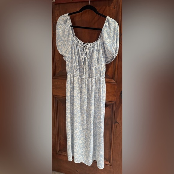 Who What Wear Blue and White Smocked Midi Sundress medium - Picture 1 of 5